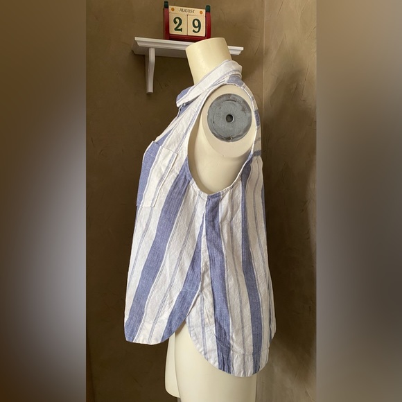 Madewell Linen/ Cotton Tops Striped Sleeveless Shirt women’s size L - Picture 3 of 13